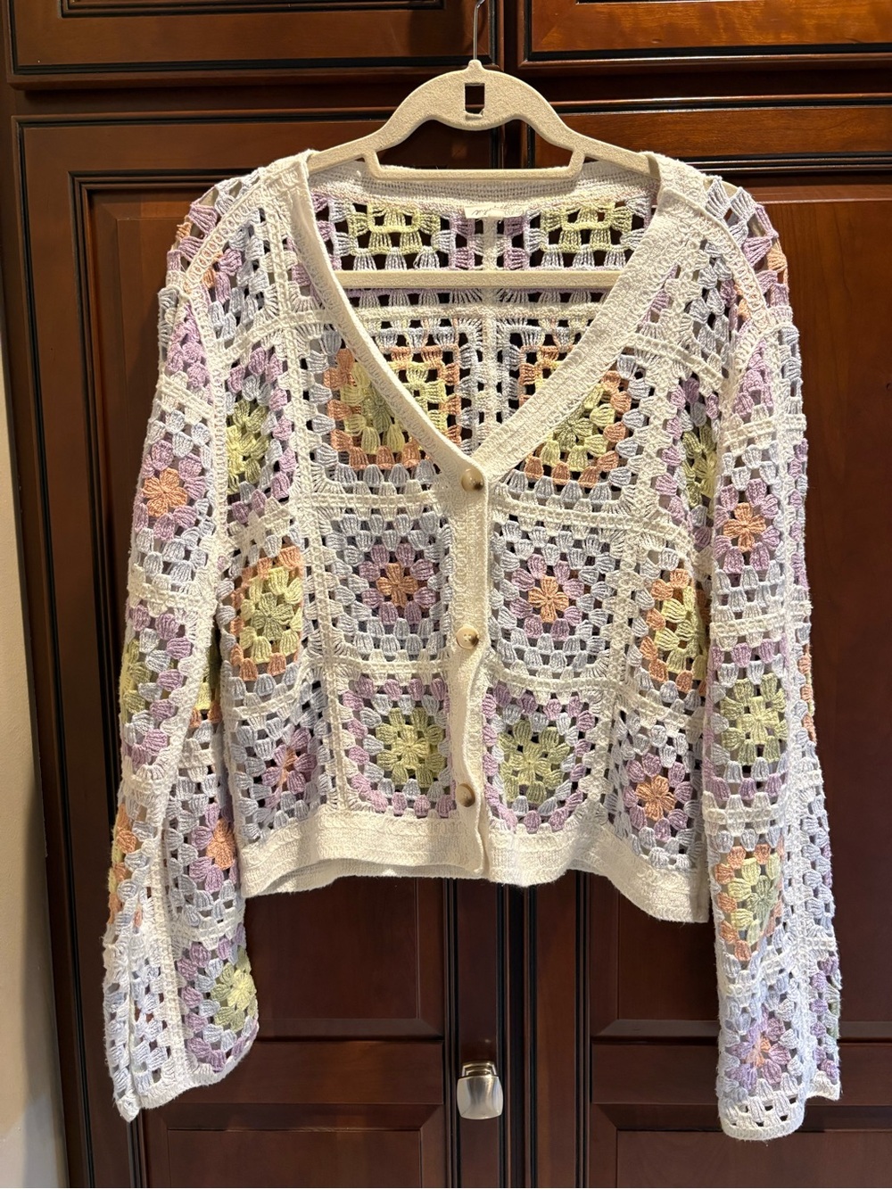 Mystree Crochet Granny Square Cardigan Sweater - M